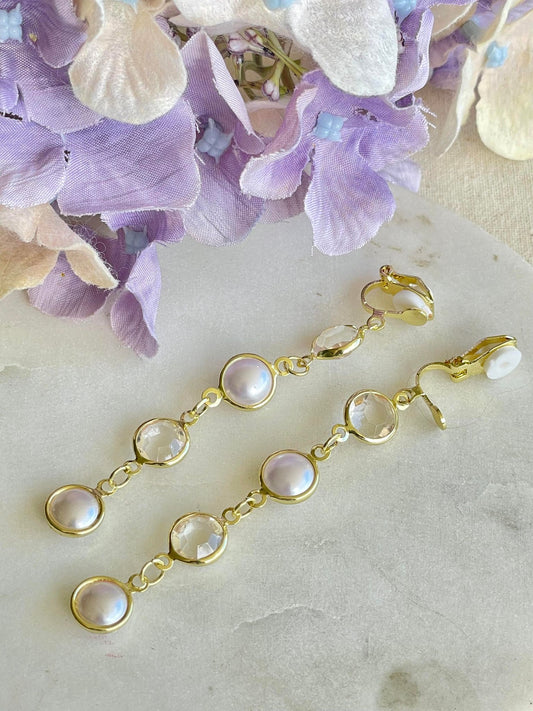 Pearl with zircon clip-on earrings