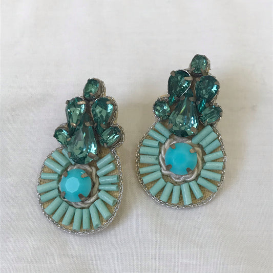 Turquoise gem and beaded earrings