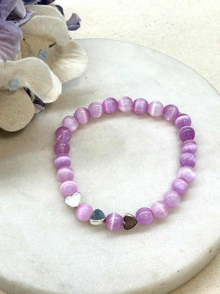 Love heart moonstone beaded bracelets - silver