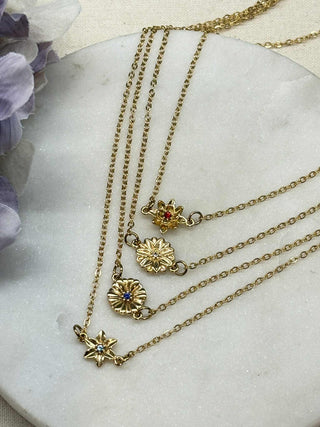 Connector charm necklace - gold with flower charm