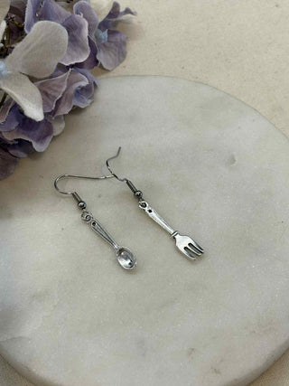 What the fork, knife and spoon small earrings