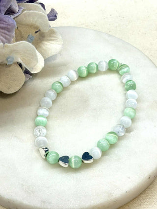 Love heart moonstone beaded bracelets - silver