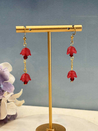 Red flower lamp hook earrings