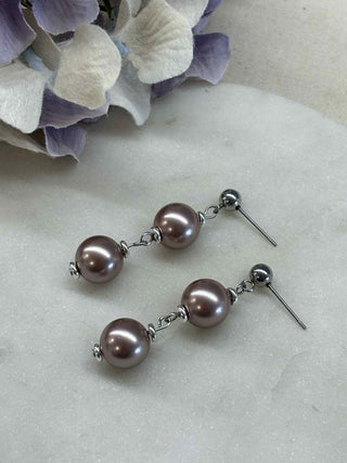 Pearly tower stud earrings - mauve