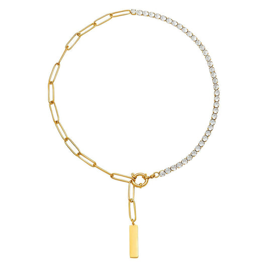 Clear crystals with gold open link necklace