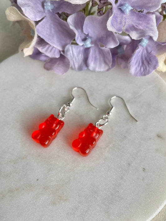 Red baby gummie bear earrings