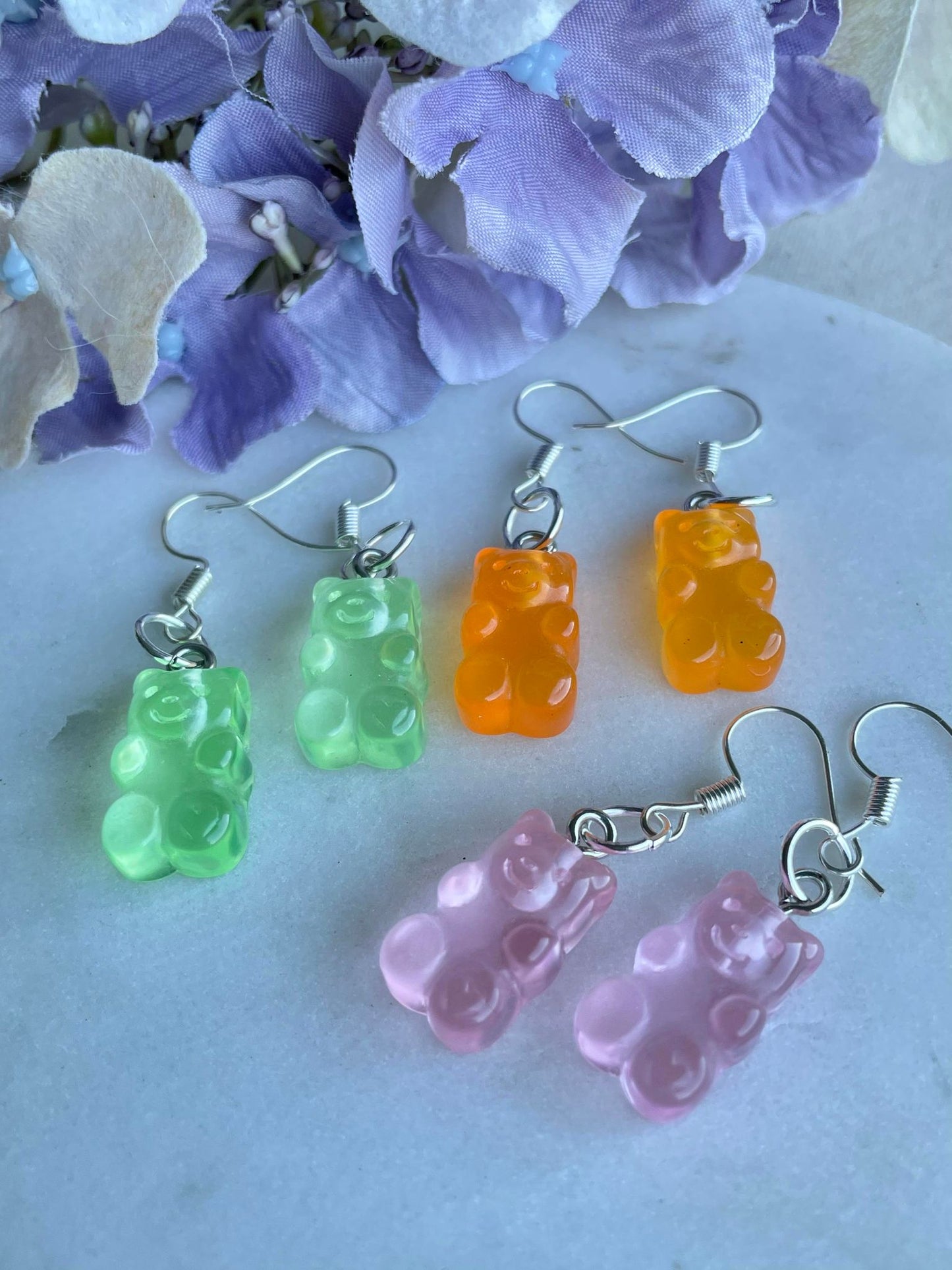 Light pink baby gummie bear earrings