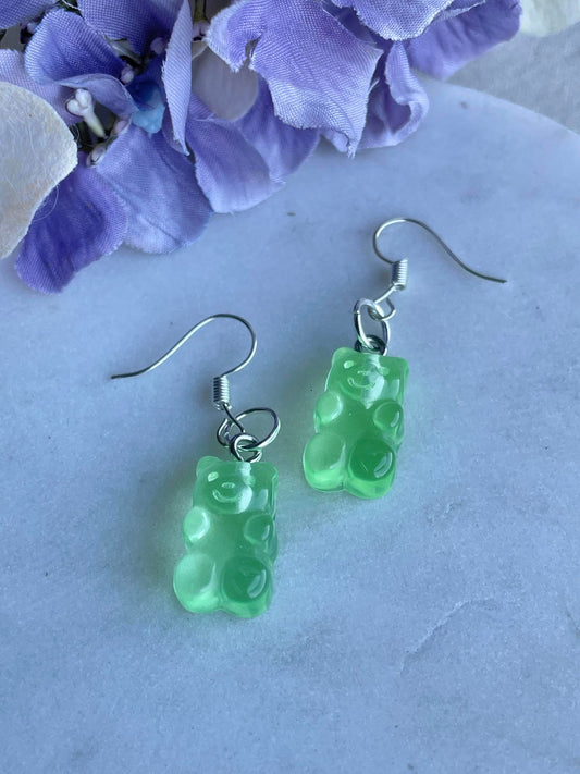 Light green baby gummie bear earrings
