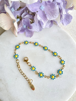 Daisy Golden Bracelet - Aqua