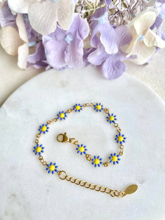 Daisy Golden Bracelet - Blue