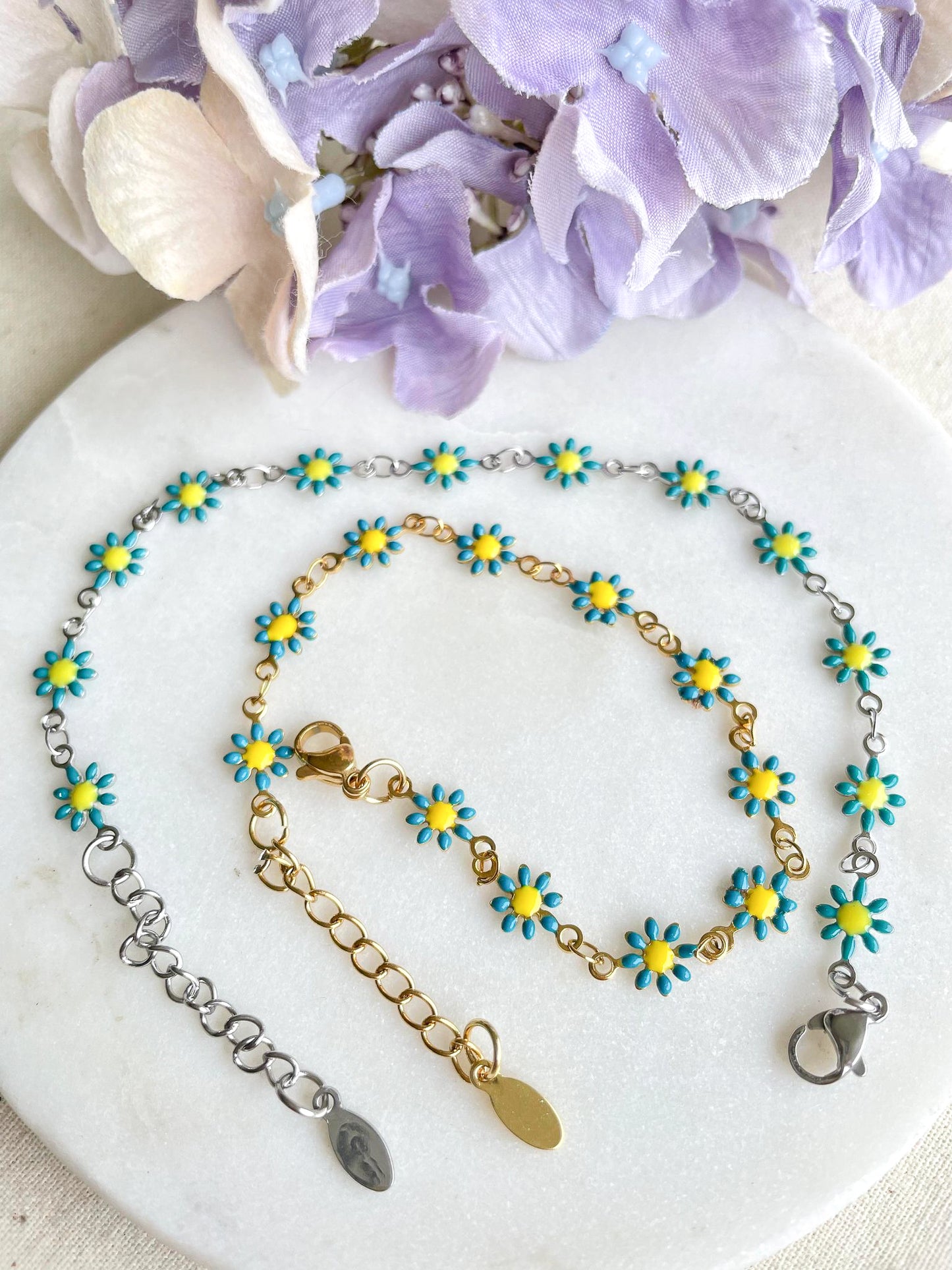 Daisy Golden Bracelet - Aqua