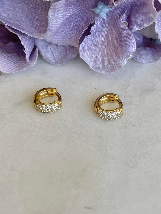 Gold Sleeper with crystal inset earrings - small