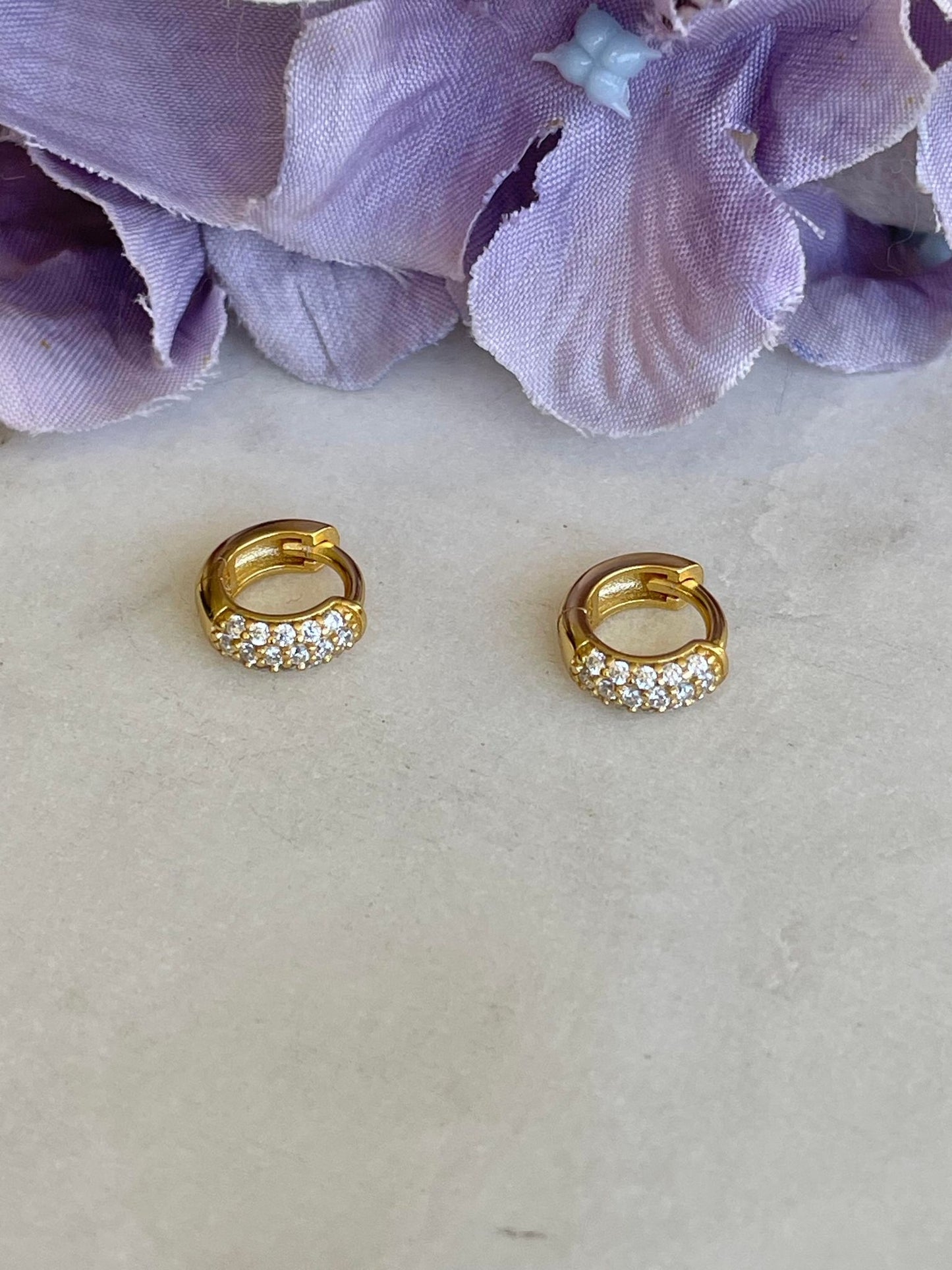 Gold Sleeper with crystal inset earrings - medium