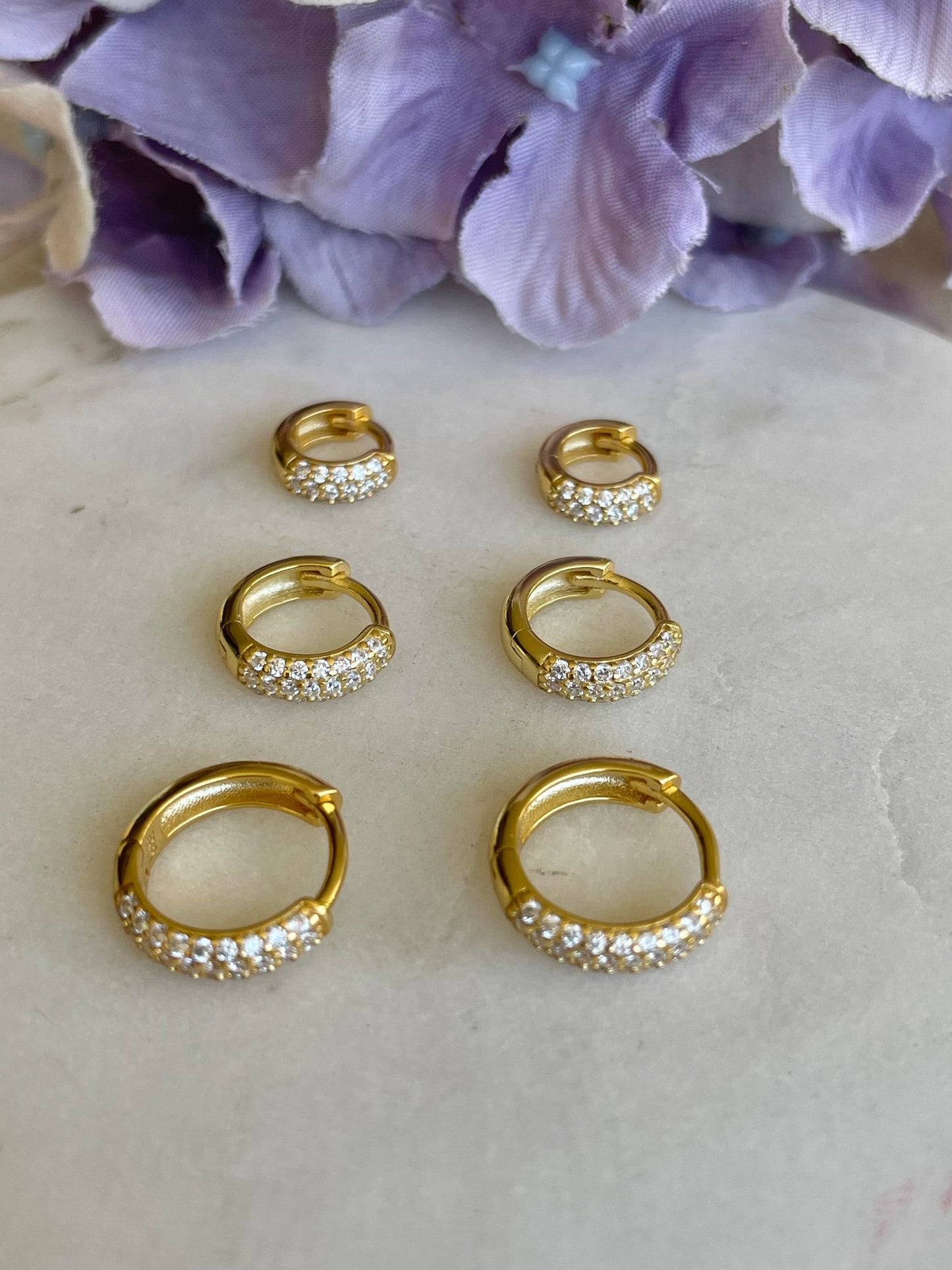 Gold Sleeper with crystal inset earrings - medium