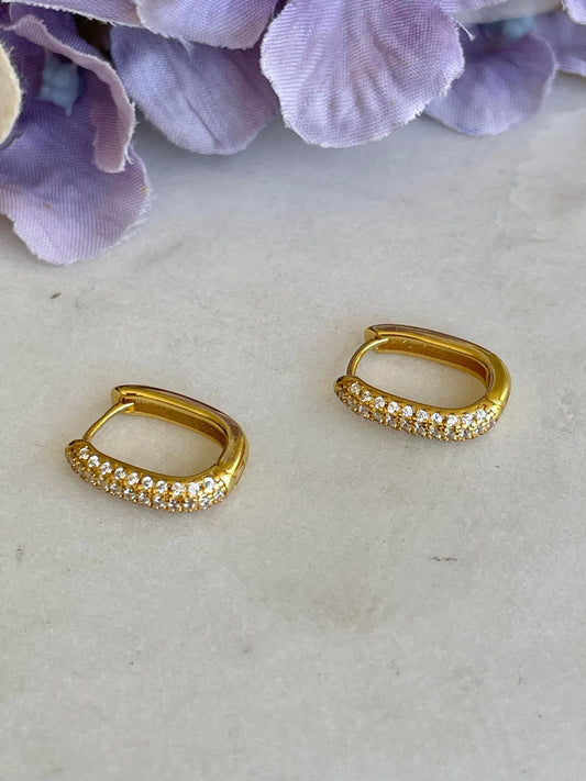 Oval sleeper with crystal inset earrings - gold