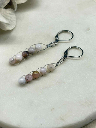 Small pink tower lobster clamp earrings