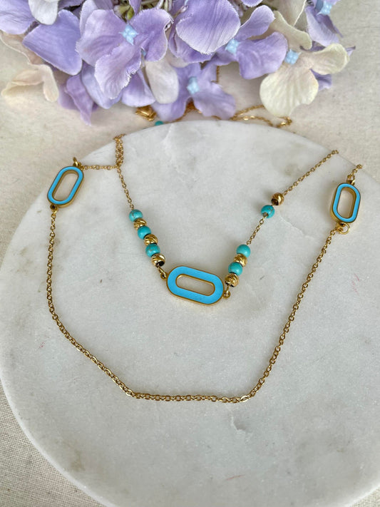 Double layer beaded gold necklace