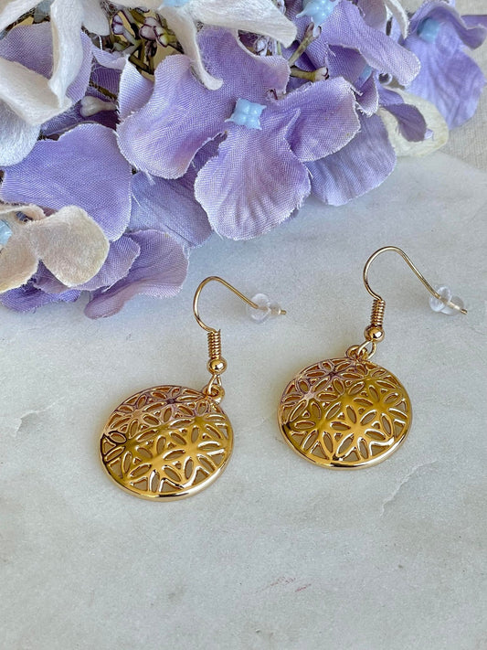Gold flower filigree earrings