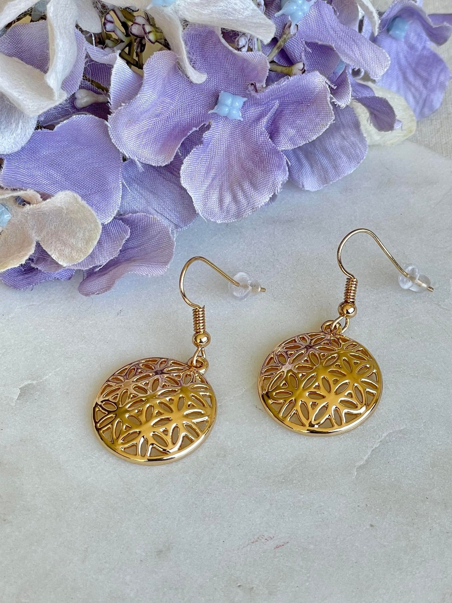 Gold flower filigree earrings