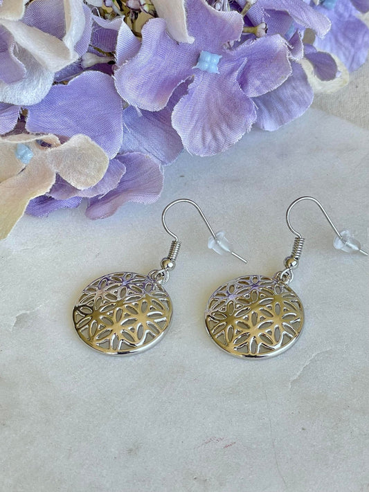 Silver flower filigree earrings