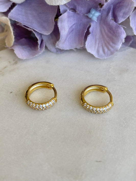 Gold Sleeper with crystal inset earrings - large