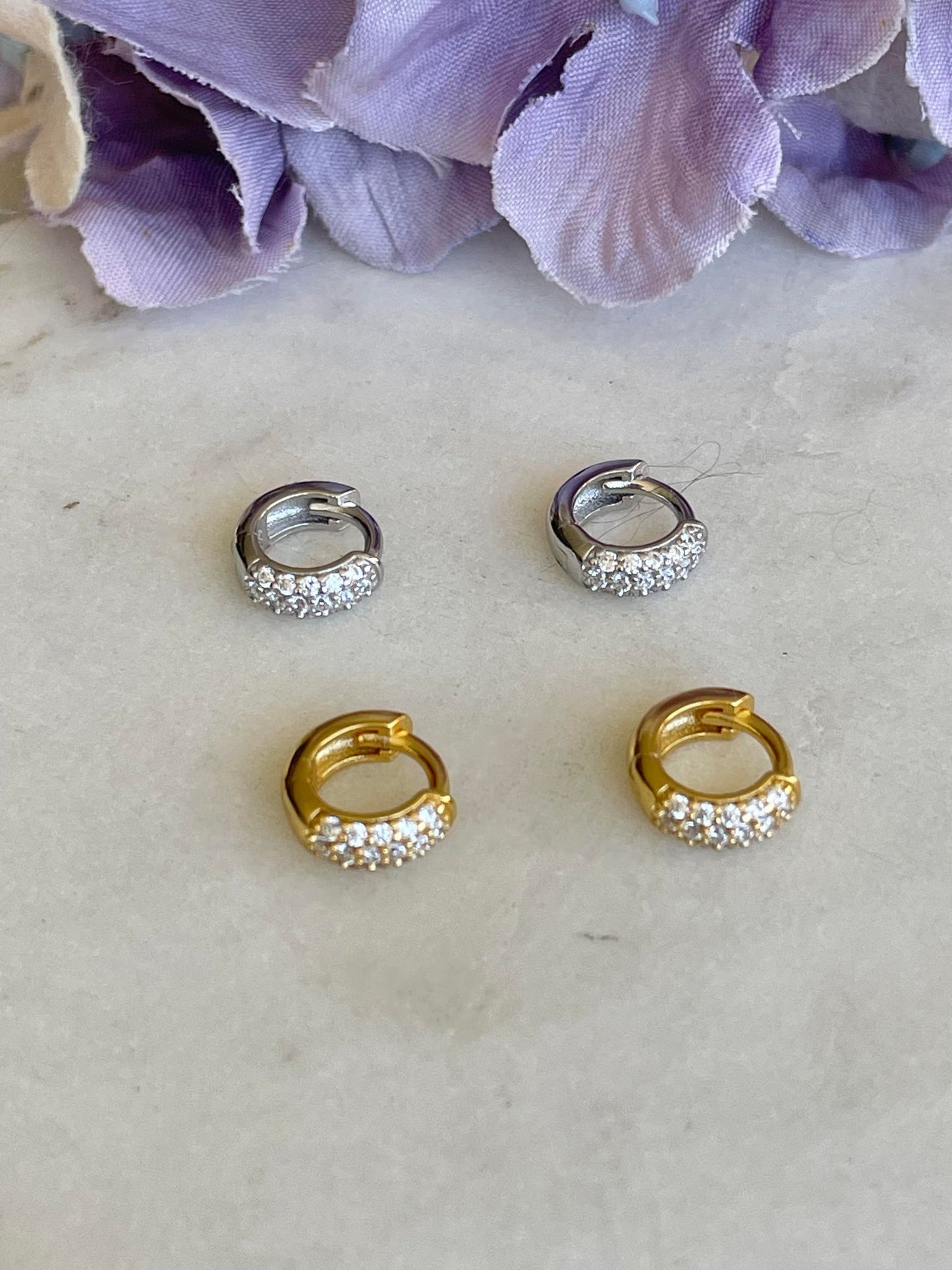 Gold Sleeper with crystal inset earrings - small