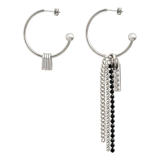 Abstract long drop silver earrings