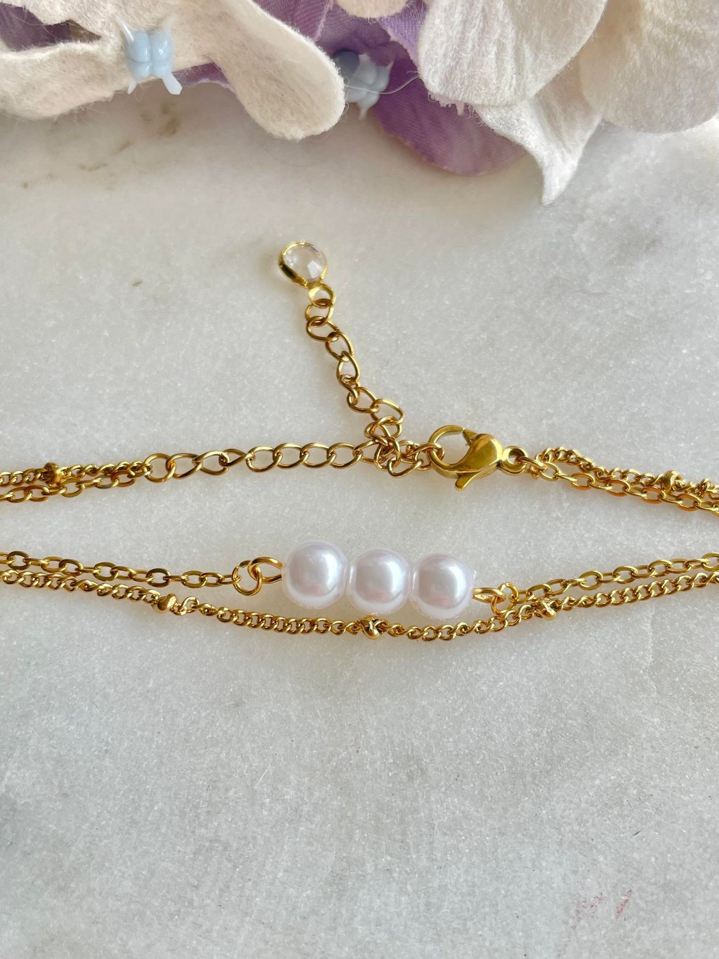 Pearl and gold chain double bracelet