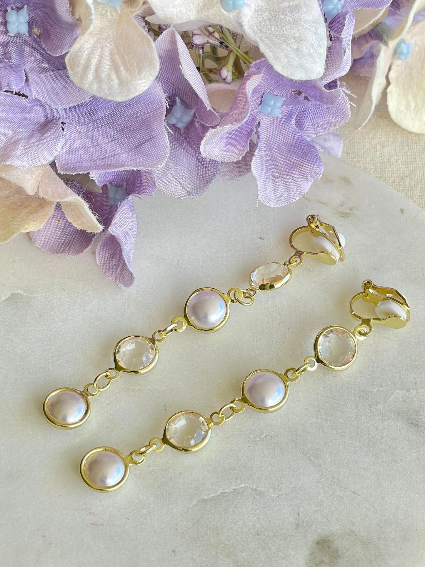 Pearl with zircon clip-on earrings