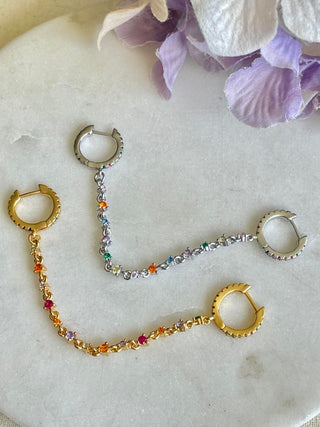 Hanging together square coloured crystals earrings