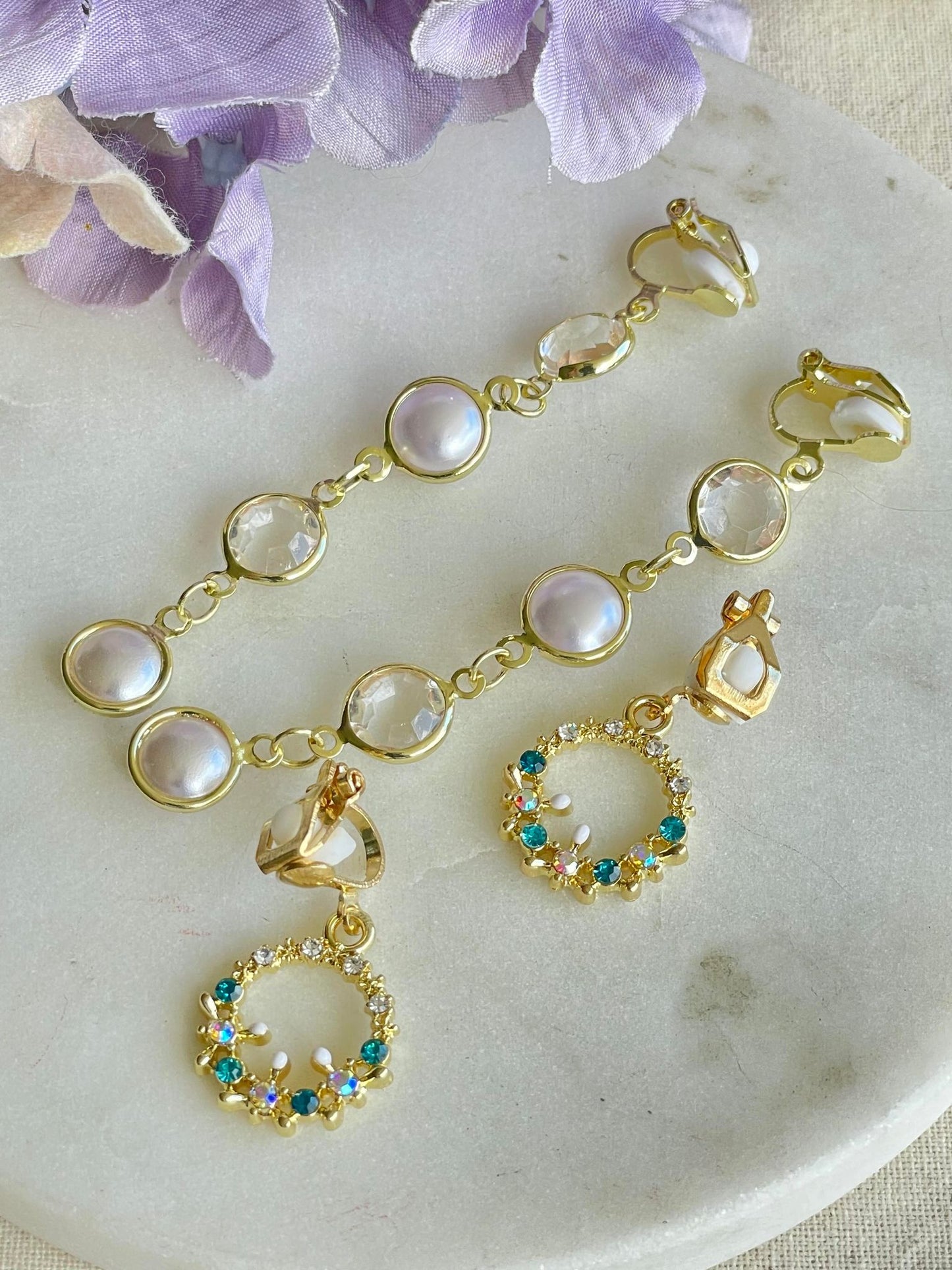 Pearl with zircon clip-on earrings