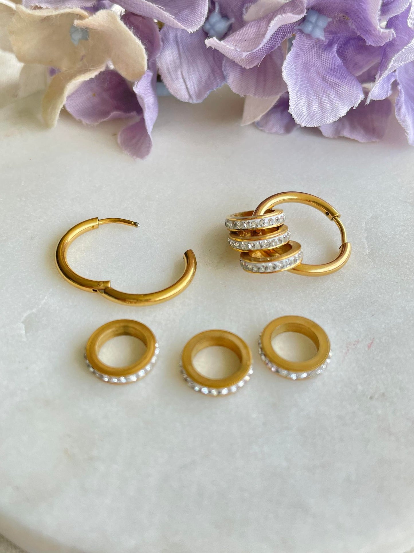 Three rings of bling gold earrings - more available soon!