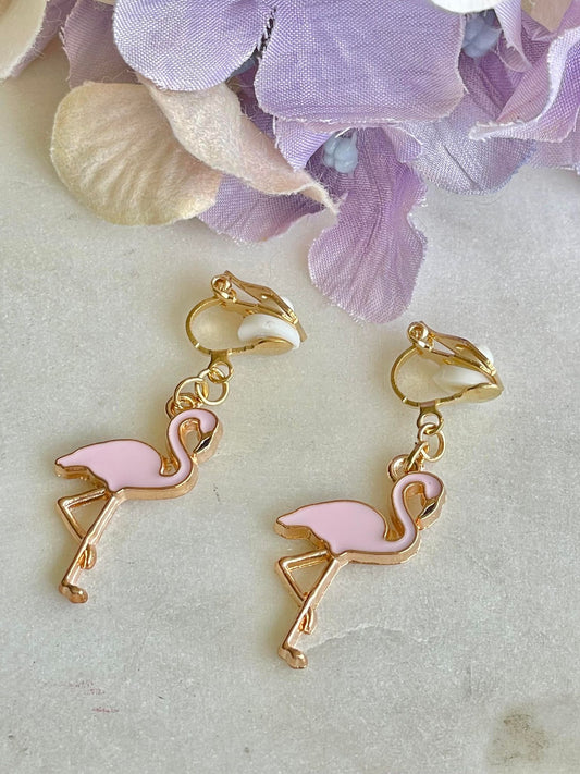 Pink flamingo clip-on earrings