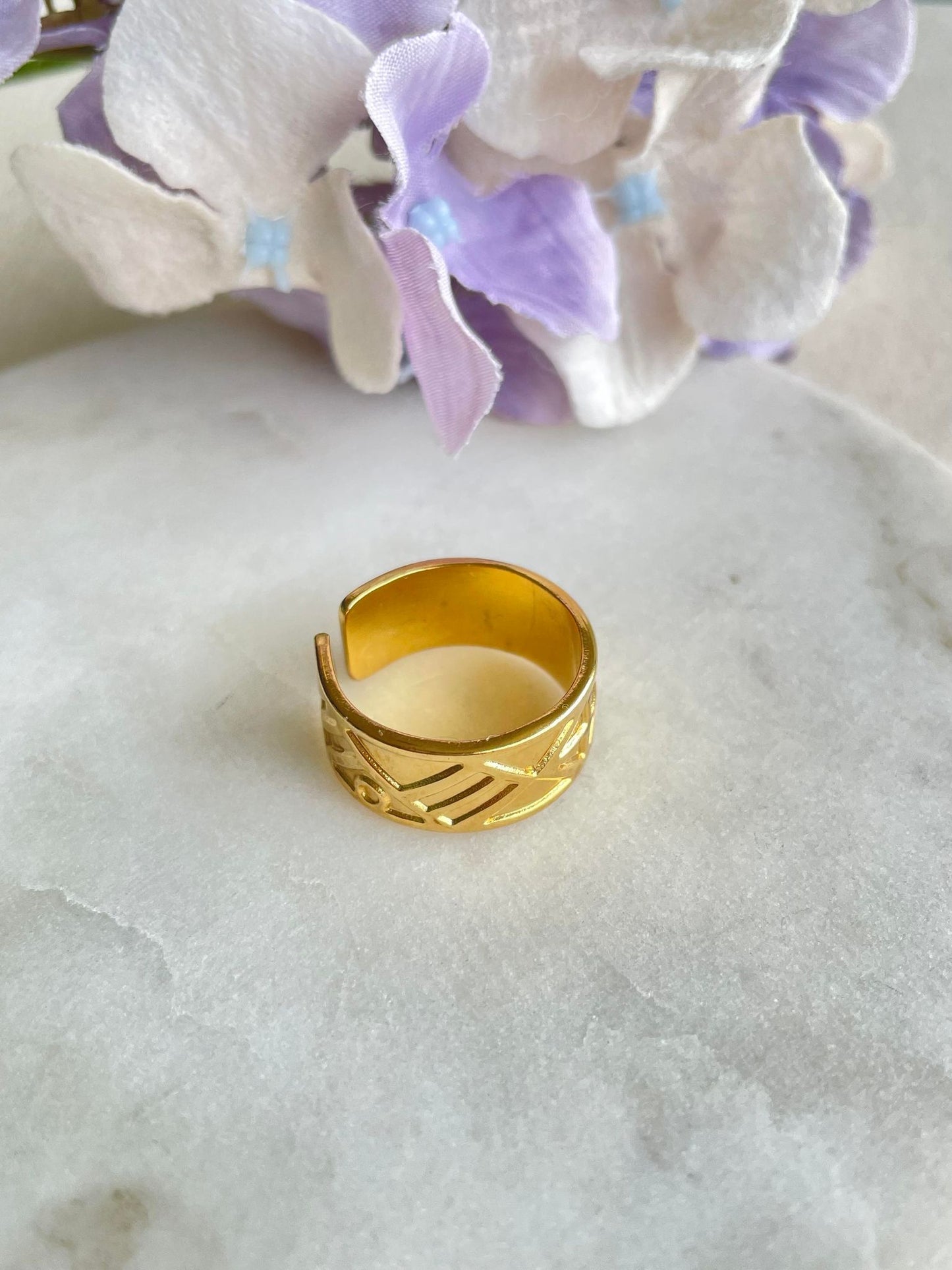 Aztec print gold ring - size 7 – Tarnish Proof Jewellery