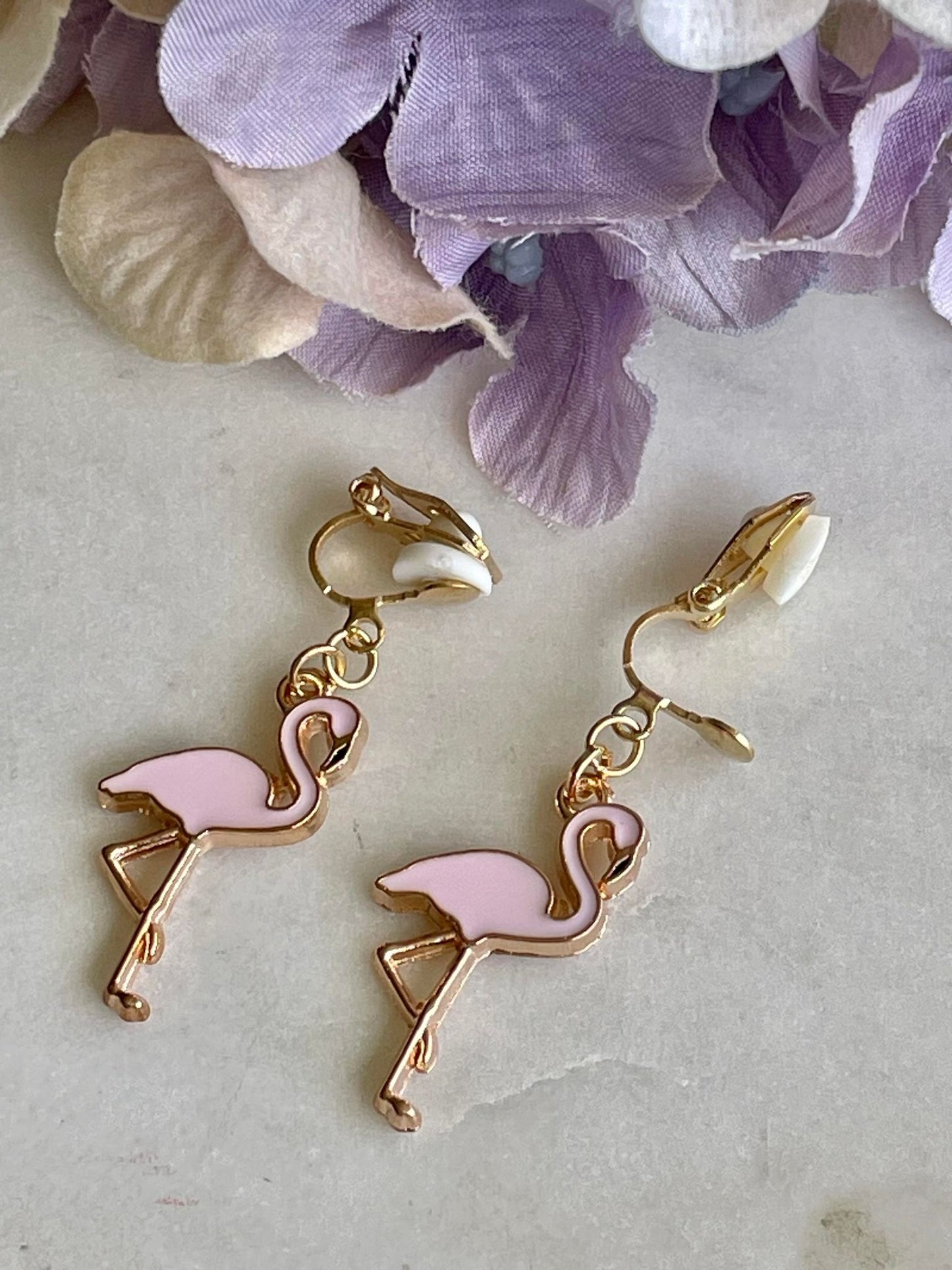 Pink flamingo clip-on earrings