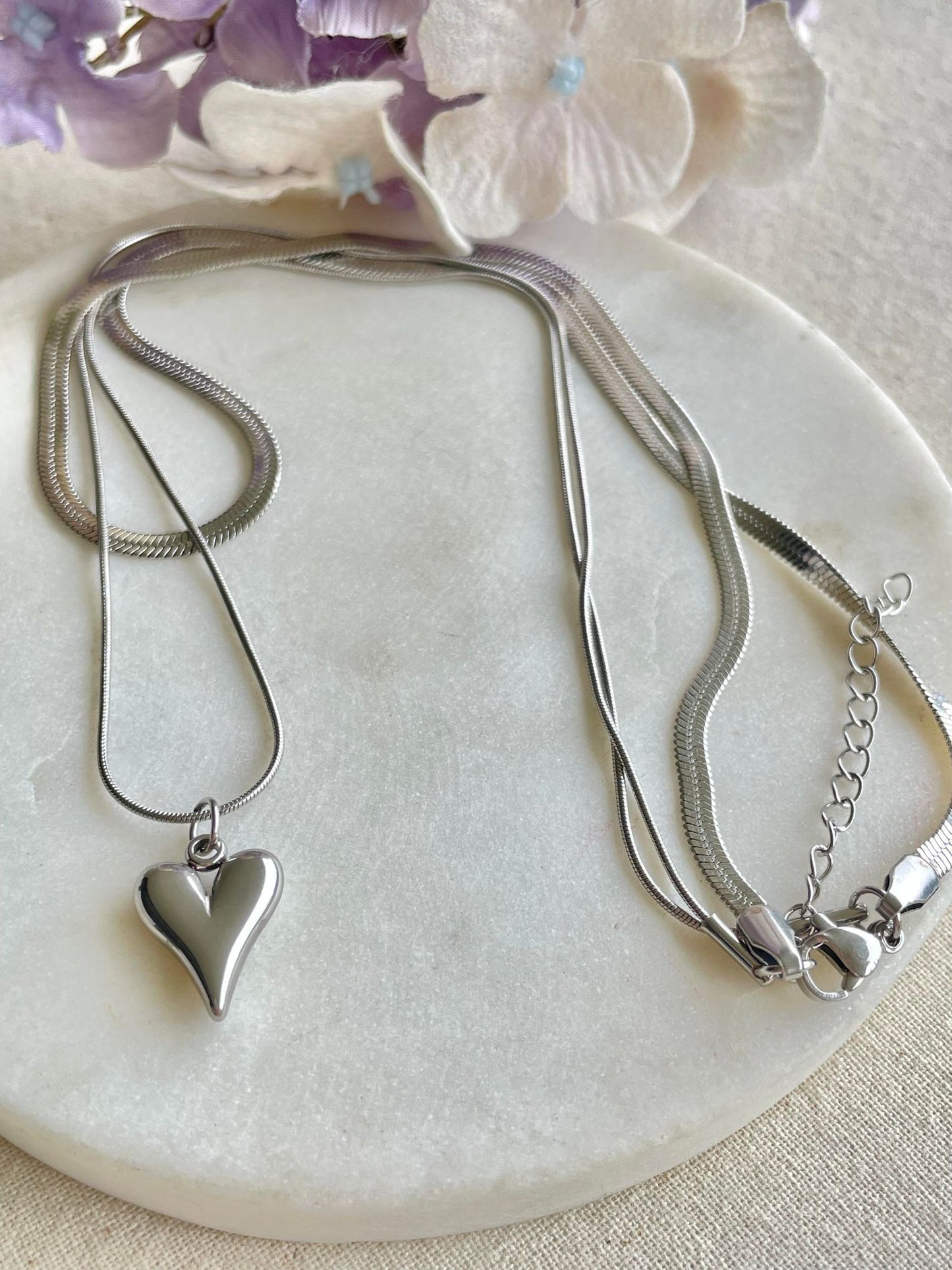 Double the love pendant silver necklace