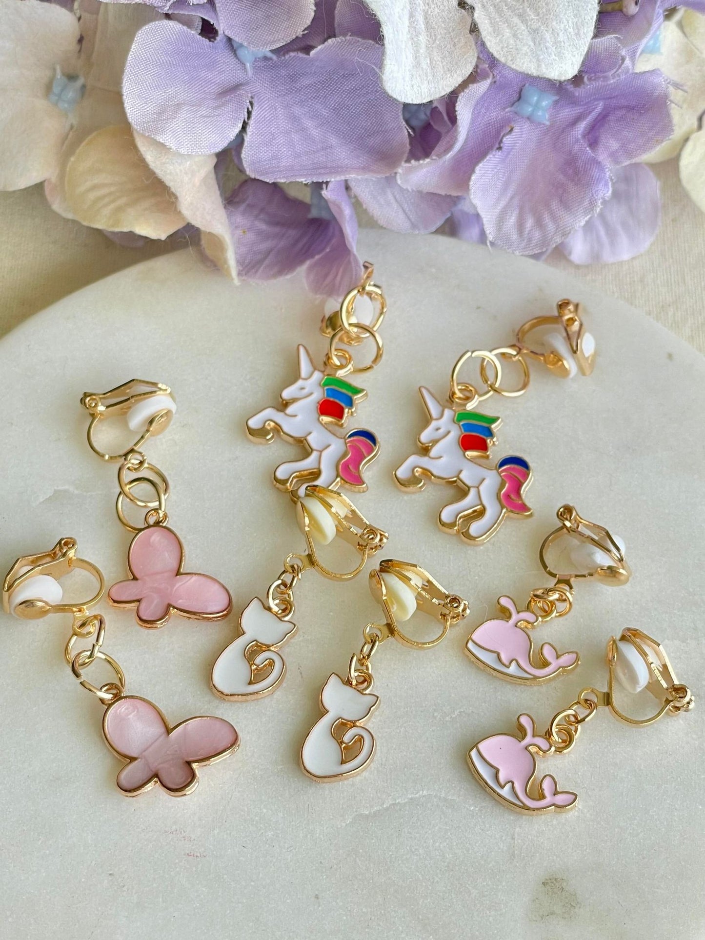 Pink butterfly clip-on earrings