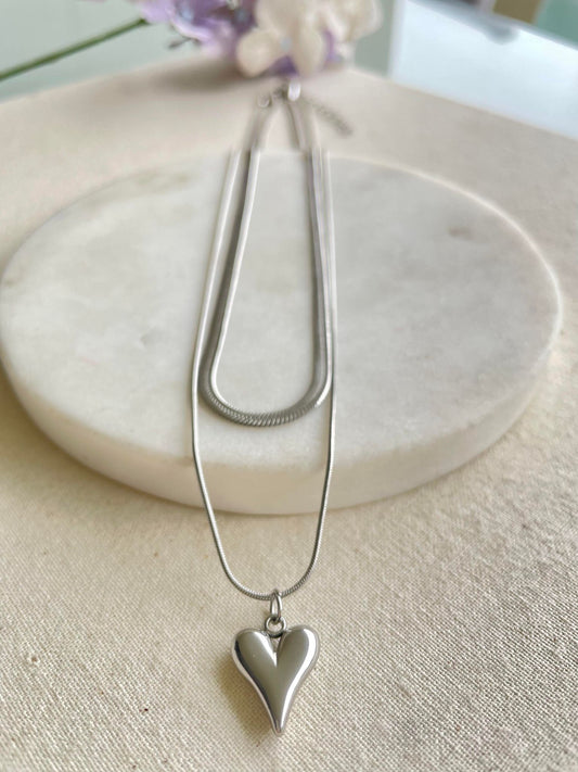 Double the love pendant silver necklace