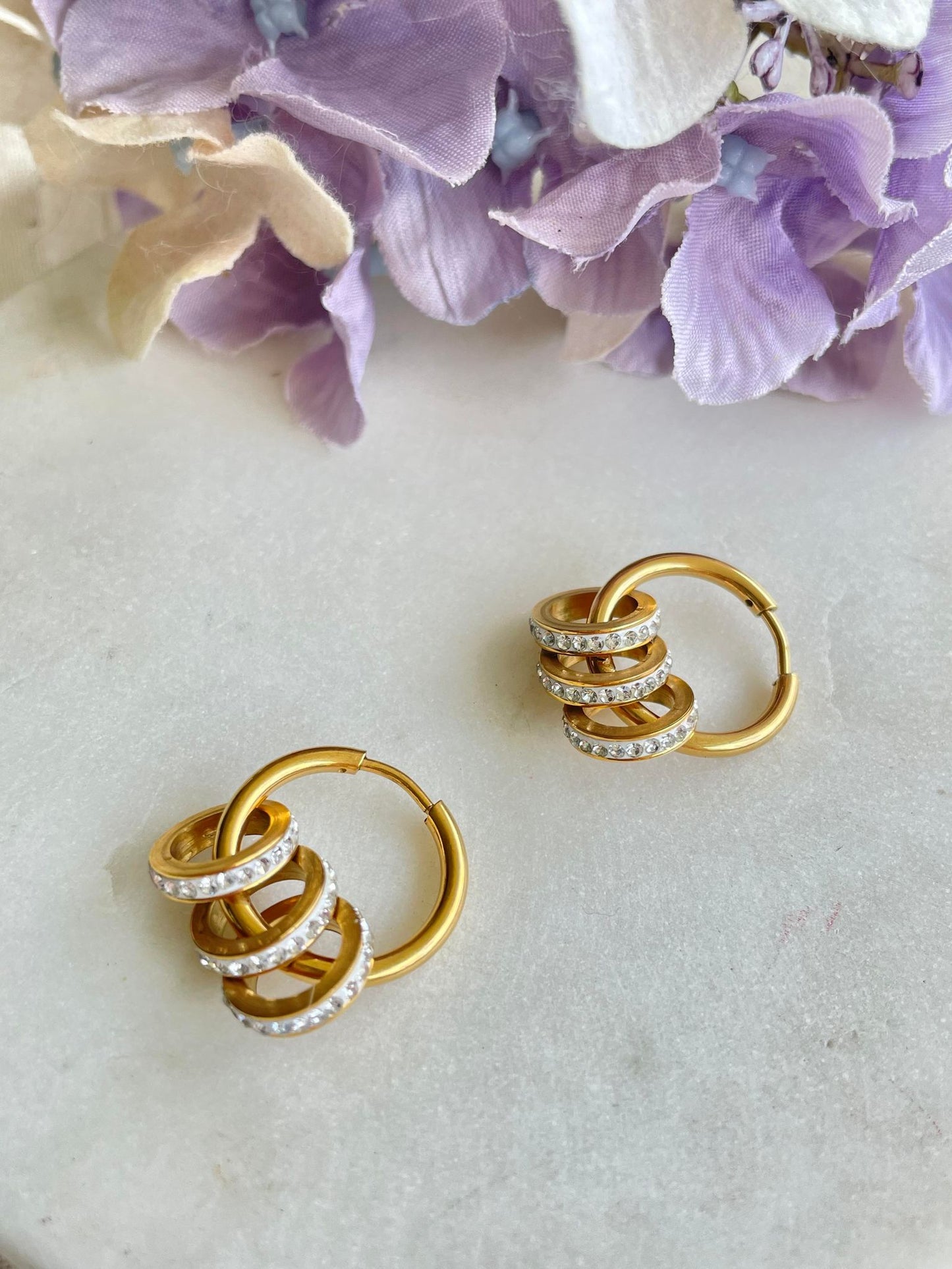 Three rings of bling gold earrings - more available soon!