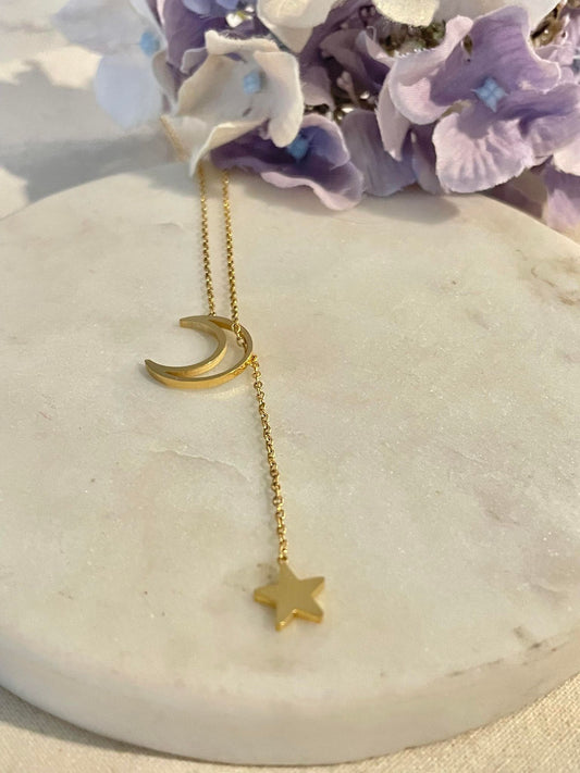To the moon and stars necklace - gold