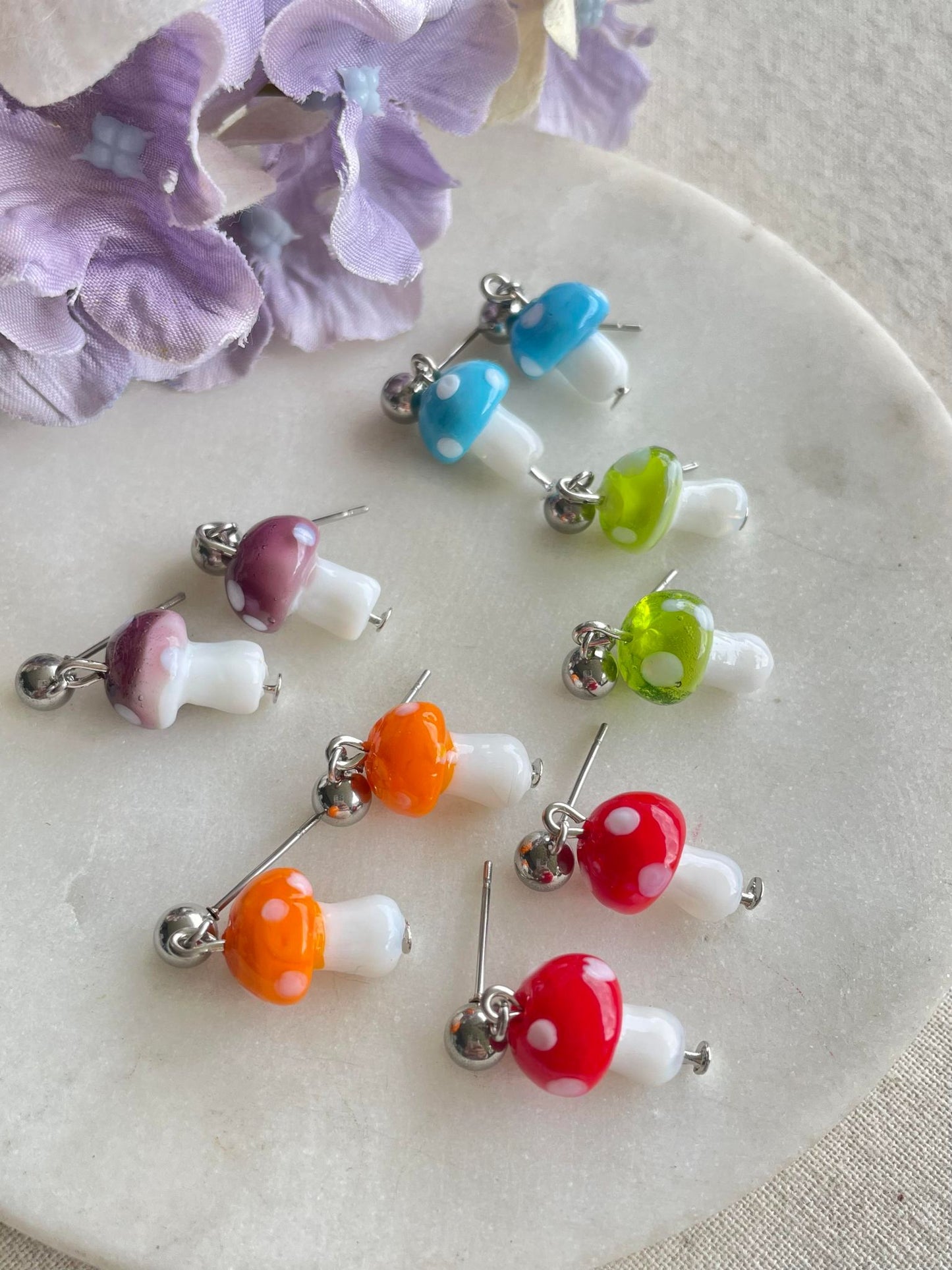 Glass toadstool earrings - small