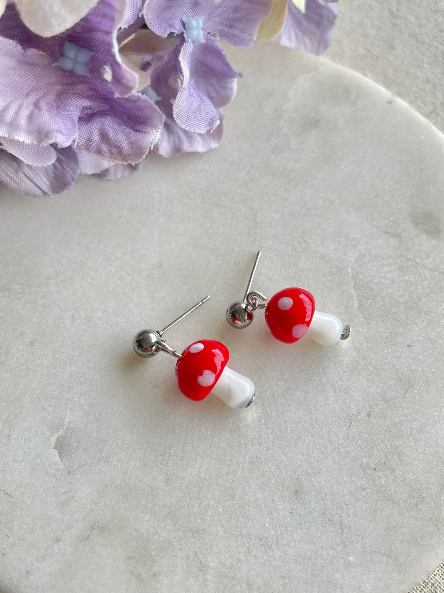 Glass toadstool earrings - small