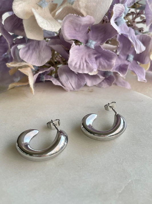 Oblong silver hoop earring