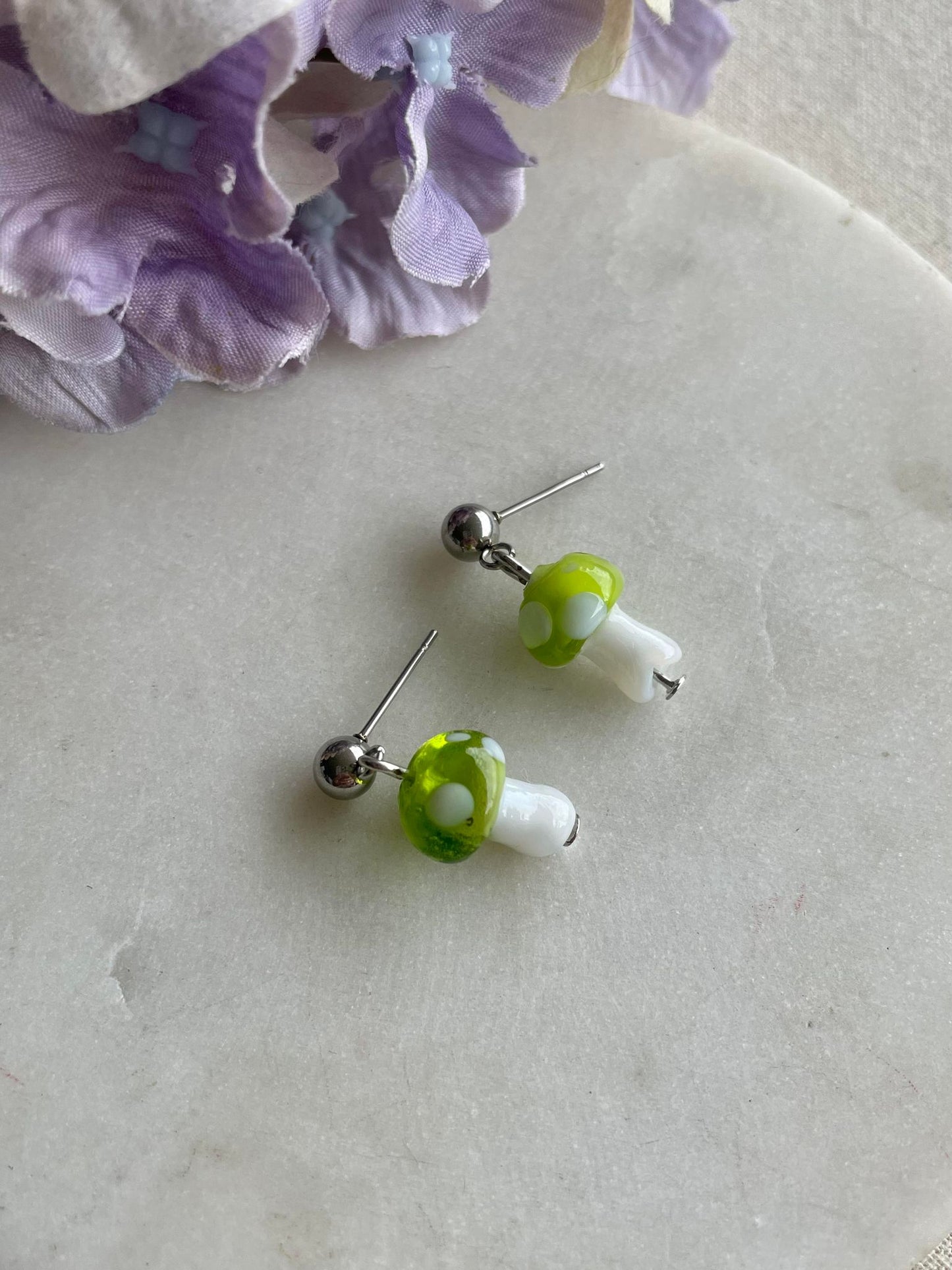 Glass toadstool earrings - small