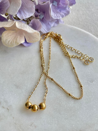 Floating gold ball double chain bracelet – Tarnish Proof Jewellery