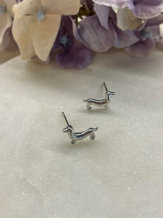 Silver daschund earrings