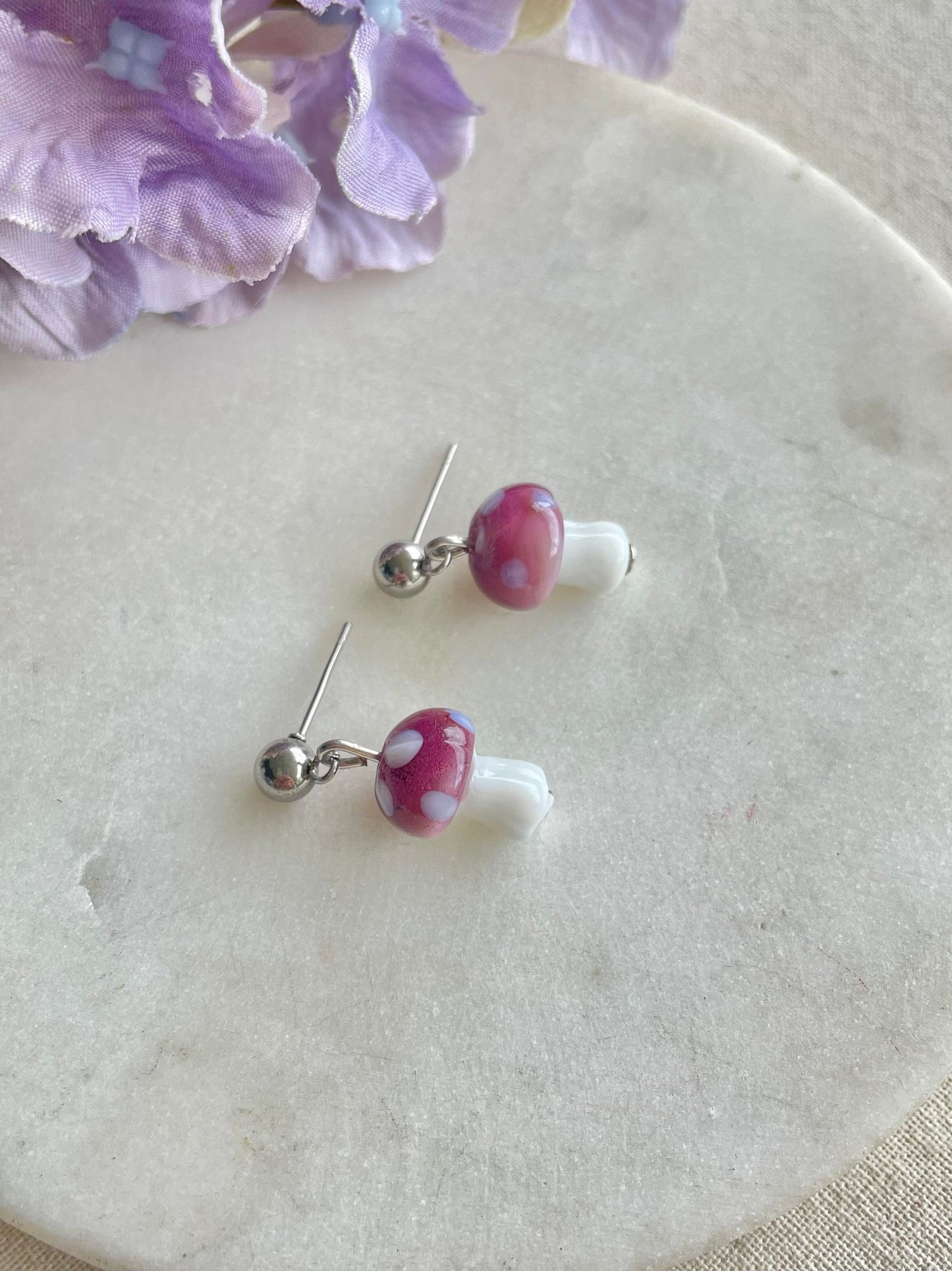 Glass toadstool earrings - small