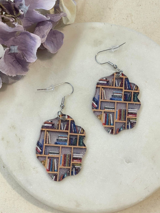 Book-nook shelf earrings