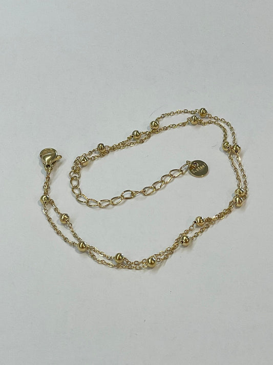 Double stranded, ball anklet - gold