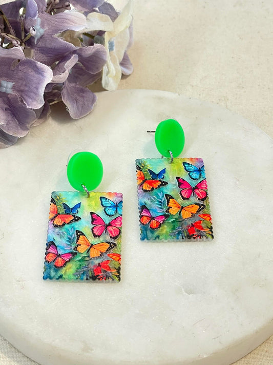 Flutter away with me, butterfly earrings - green